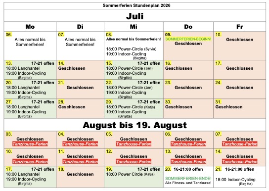 Sommerferien Stundenplan